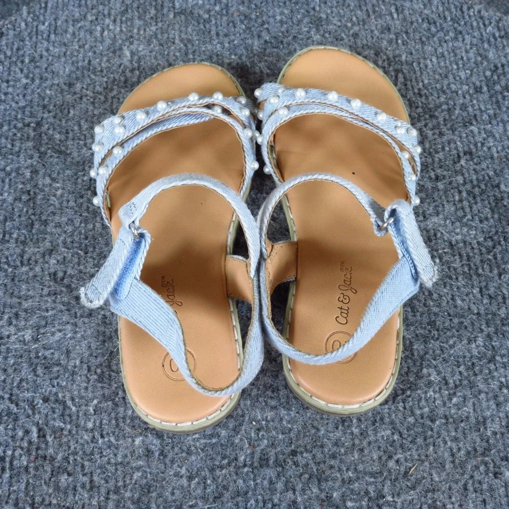 Cat &‎ Jack Pearl Denim Toddler Girl Strappy Sandals Size 10 Summer Light Blue